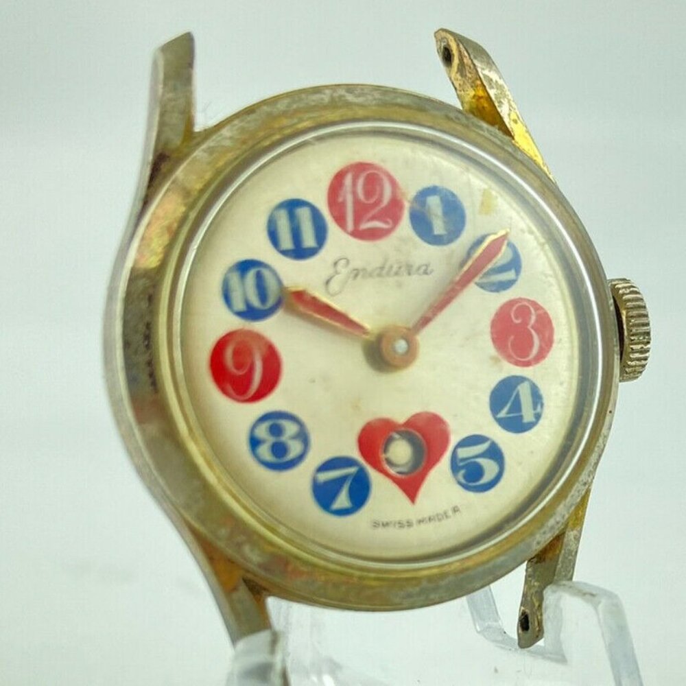 Vintage Endura Heart Beat Second Childrens Mechanical Wristwatch Rare for Repair